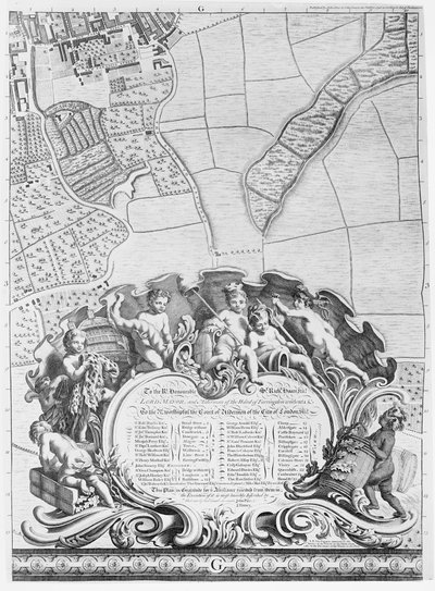 Iscrizione dalla mappa di Londra di Rocque, elenco degli Aldermen della città e delle loro aree, 1746 da John Rocque